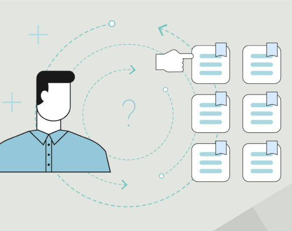 Graphic of a person selecting between multiple product marketing courses