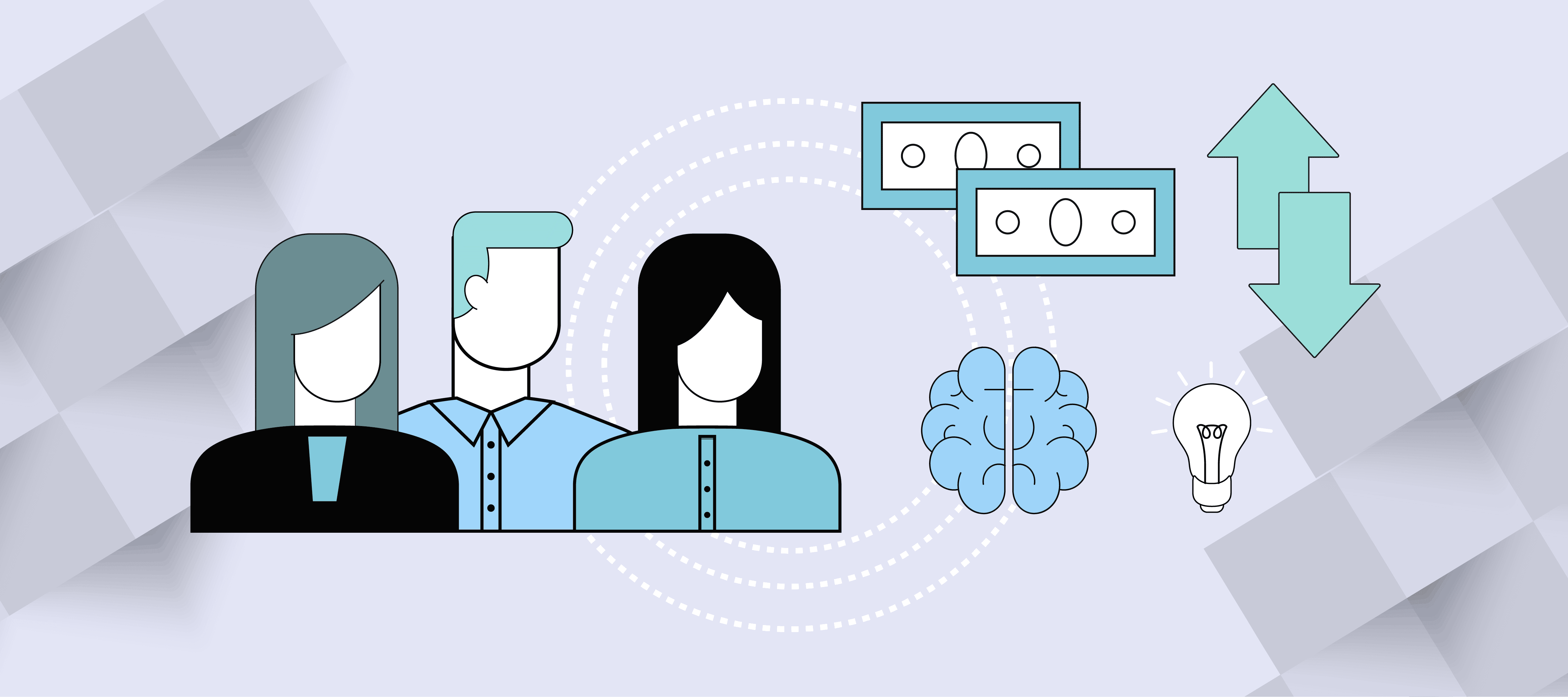 A graphic illustration representing team members who are responsible for product pricing.
